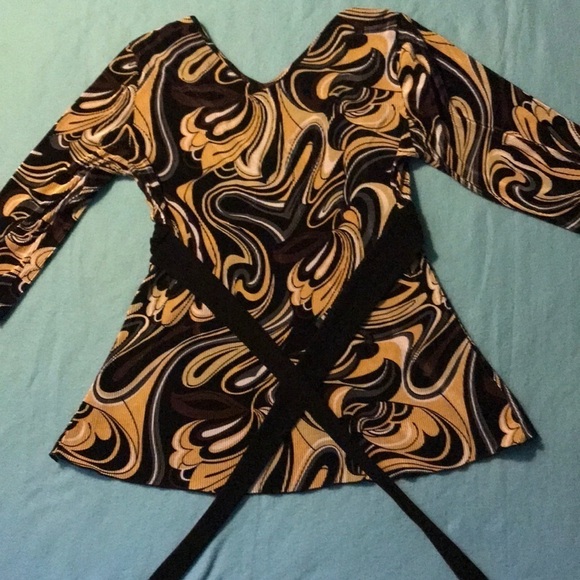 𝅺J.T.B blouse pleated multi colored v-neck art to wear stretchy size L - Picture 3 of 3